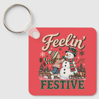 Känner julstämning Snömannen barn Nyckelring
