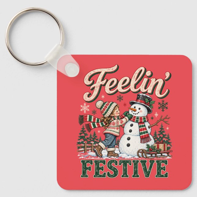 Känner julstämning Snömannen barn Nyckelring (Framsida)