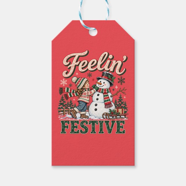 Känner julstämning Snömannen barn Presentetikett (Framsidan)
