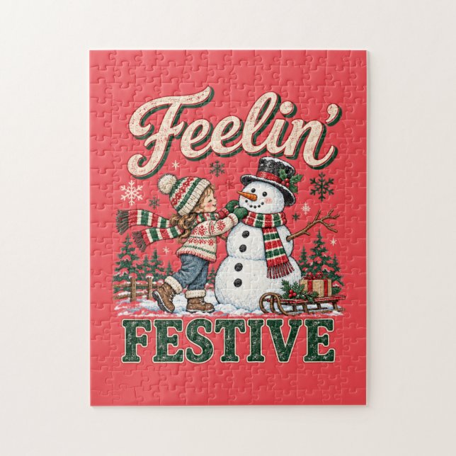 Känner julstämning Snömannen barn Pussel (Vertikal)