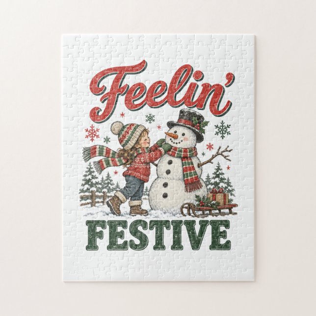Känner julstämning Snömannen barn Pussel (Vertikal)