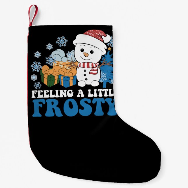Känner lite frostig snömannens snö jul liten julstrumpa (Framsidan)