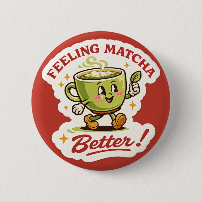 Känner Matcha Bättre – Matcha Latte Skämt Retro Knapp (Framsida)