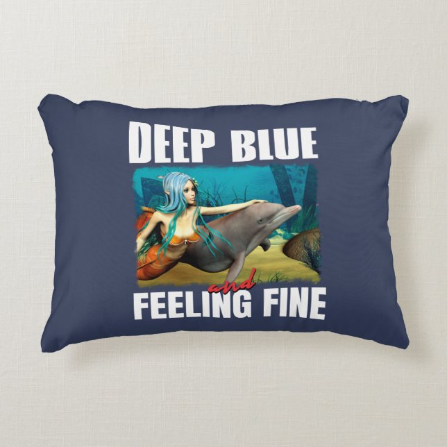 Känner mig blå Ocean Havsjungfru Delfin Konst Prydnadskudde (Framsidan)