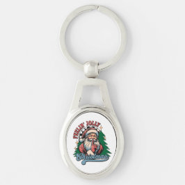 Känner mig jolly jul tomte ovalt silverfärgad nyckelring