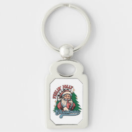 Känner mig jolly jul tomte rektangulärt silverfärgad nyckelring