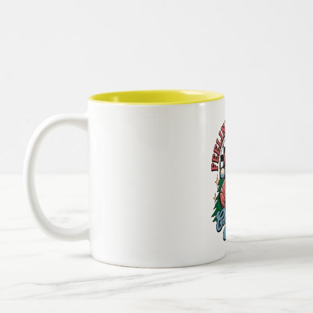 Känner mig jolly jul tomte Två-Tonad mugg (Vänster)