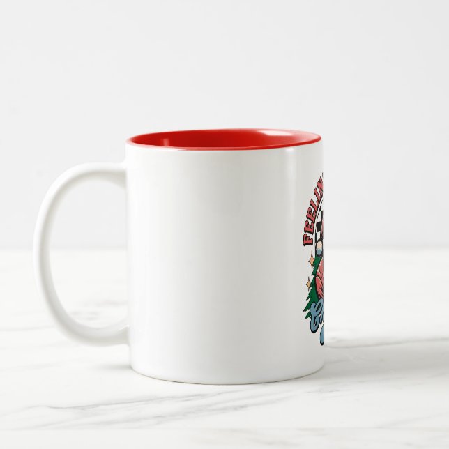Känner mig jolly jul tomte Två-Tonad mugg (Vänster)