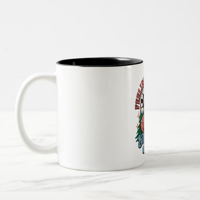 Känner mig jolly jul tomte Två-Tonad mugg (Vänster)