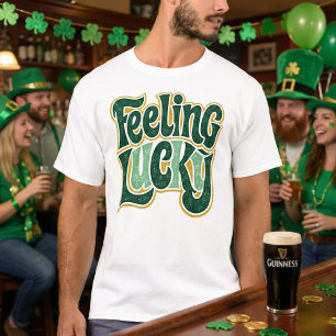 Känner mig Lucky Retro Groovy Distressed Grön Guld T Shirt