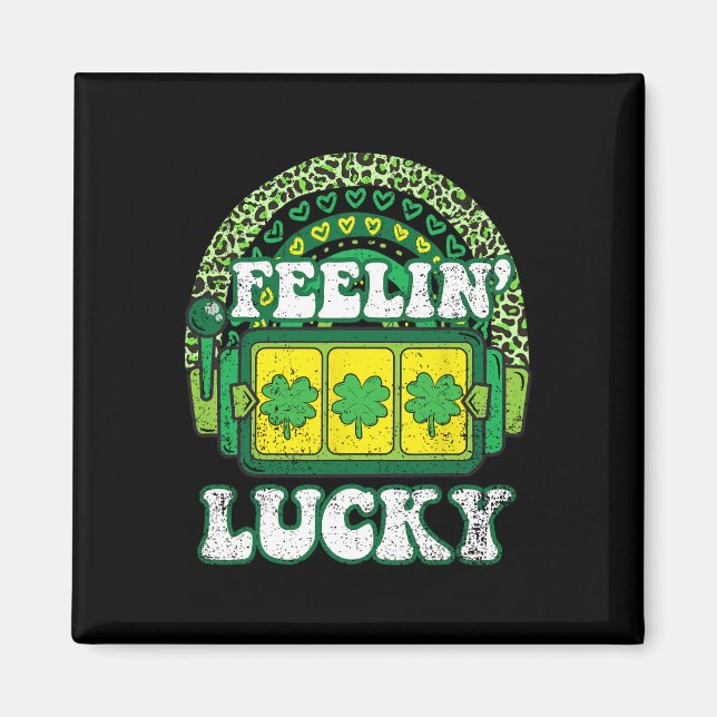 Känner mig lycklig St Patricks Day Shamrock 4 Leaf Magnet (Framsidan)