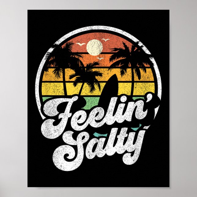 Känner mig salt ö vacation surfing palm retro B Poster (Framsidan)