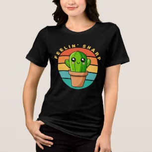 Känner mig skarp rolig kawaii söt kaktus-citat t shirt