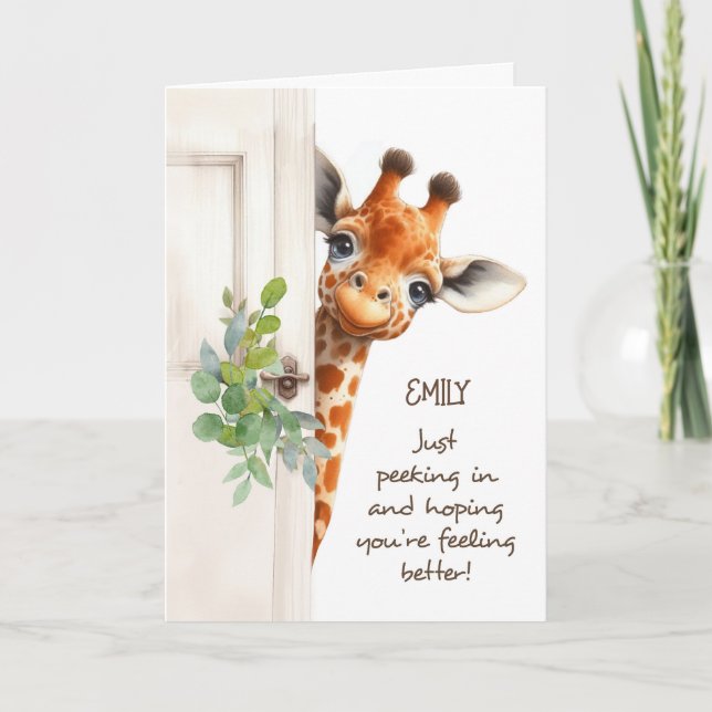 Känner sig bättre Giraff kikande runt dörren Kort (Framsida)