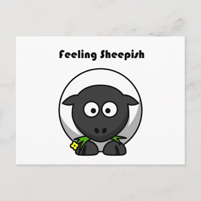Känner sig blyg Söt fårteckning med rolig ordlek Vykort (Framsida)