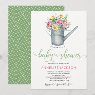 Kannevattning salvia rosablommig baby shower inbjudningar