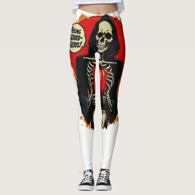 Känning av Gourdgeous Skeleton Hand Holding Pumpki Leggings (Framsida)