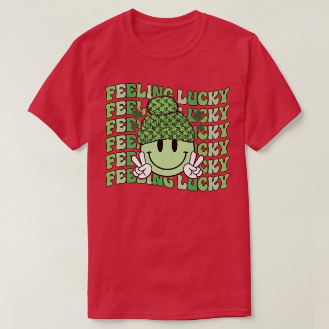 Känning av Lucky Lycklig Ansikte Shamrock St patri T Shirt (Design framsida)