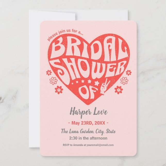 Känning Groovy Retro Inbjudningskort för möhippan (Framsida)