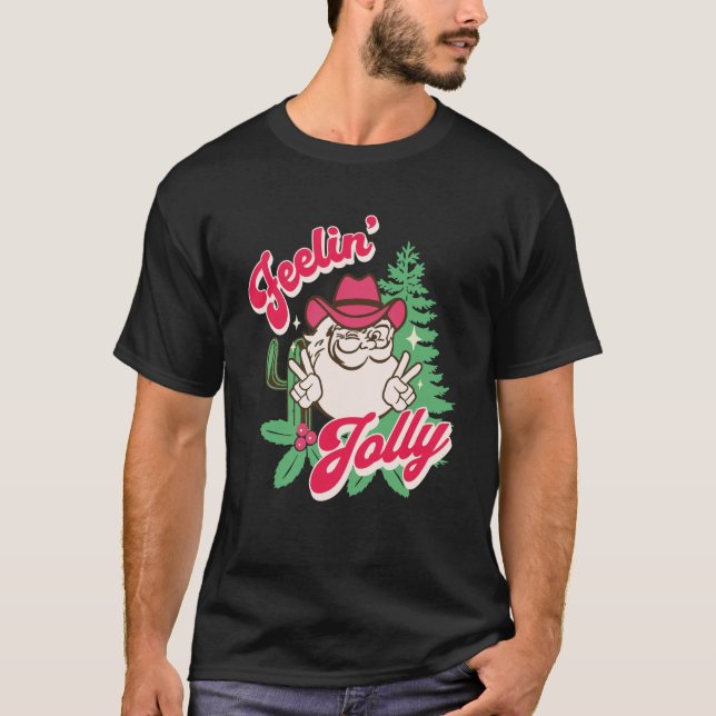Känning Jolly Cowboy Santa Retro Rosa Co. T Shirt (Framsida)
