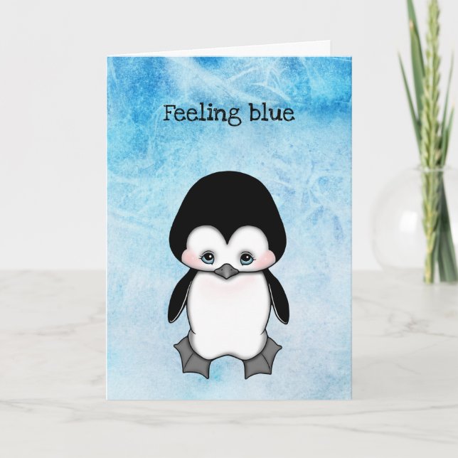 Känns Blue Miss You Ledsen Penguin Kort (Framsida)