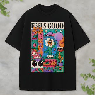 Känns Bra Retro Pop Art Blomma Karaktär Färgrik T Shirt
