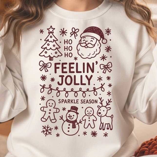 Känns Jul Kul Jul Collage Tröja (Feelin' Jolly Christmas Doodle Collage Sweatshirt)