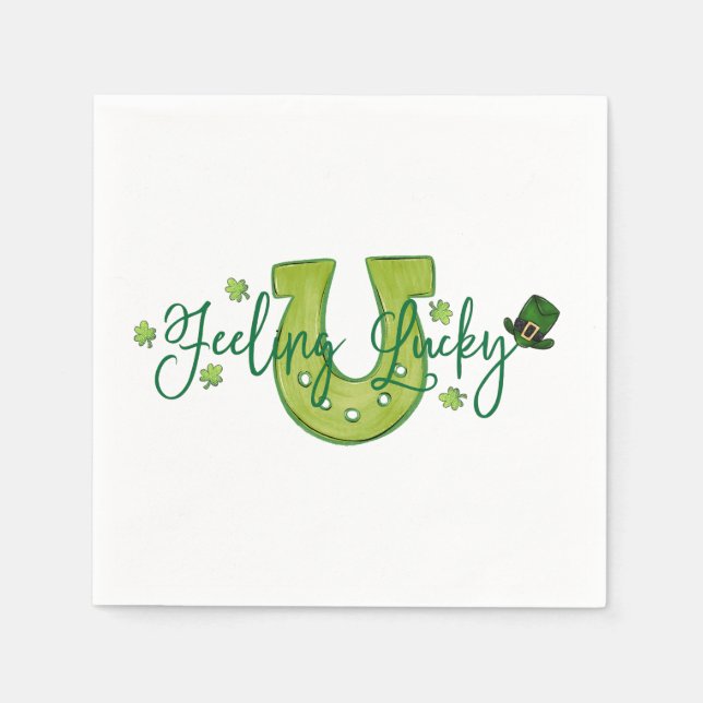 Känns Lucky St. Patrick Day Horseshoe Shamrock Pappersservett (Framsidan)