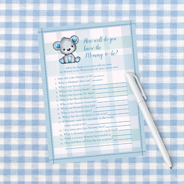 Känns Mamma Best Cute Grått Bear Boy Shower Game Inbjudningar (Skapare uppladdad)