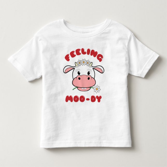 Känns Moo-dy | Cute Tecknad Cow Quote T-Shirt (Framsida)