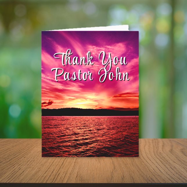 Känns Rosa Sunset Pastor Avskrivning Tack Kort (Ocean Pink Sunset Pastor Appreciation Thank You Card)