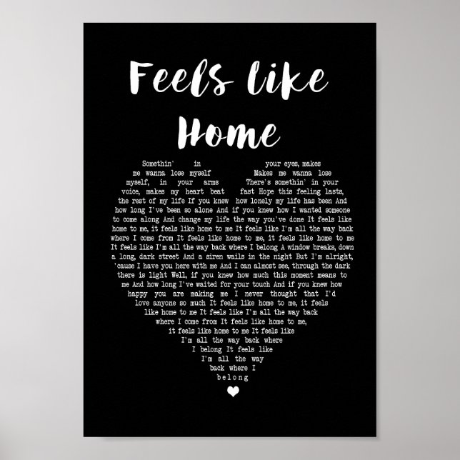 Känns som "Home Black Heart Sång Lyric Print" Poster (Framsidan)