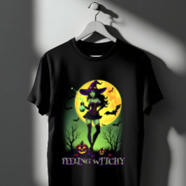 Känns Witchy Halloween Witch Full Moon Fladdermus  T Shirt