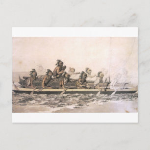 Kanot till Sandwichöarna. Hawaii. c. 1778 Vykort