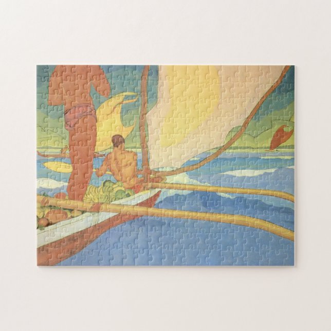 "Kanotar manar i en Outrigger hövdat för Shore Pussel (Horisontell)