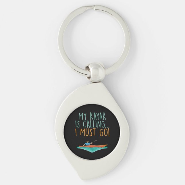 Kanotpaddling Kanot Present Swirl Silverfärgad Nyckelring (Framsidan)
