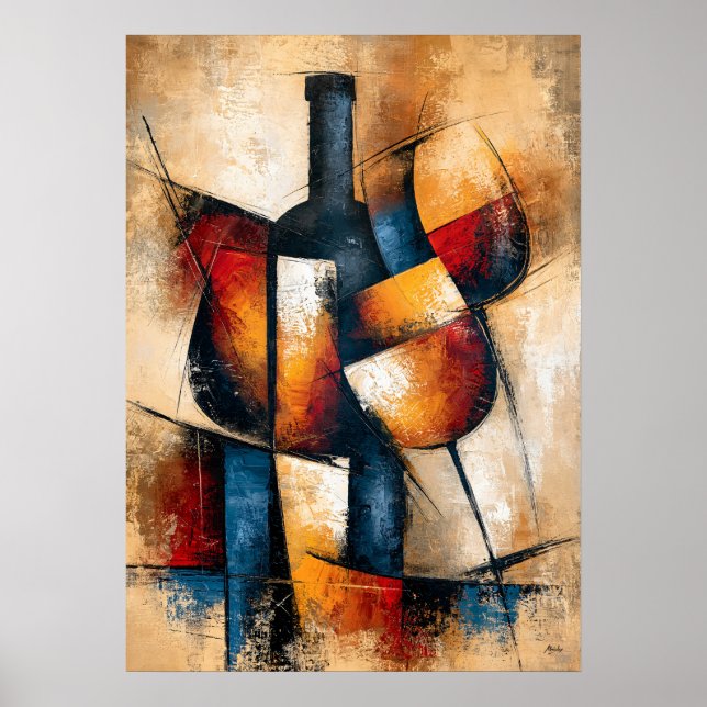 Kanpai Wine Forms Japansk Geometrisk Abstrakt Poster (Framsidan)