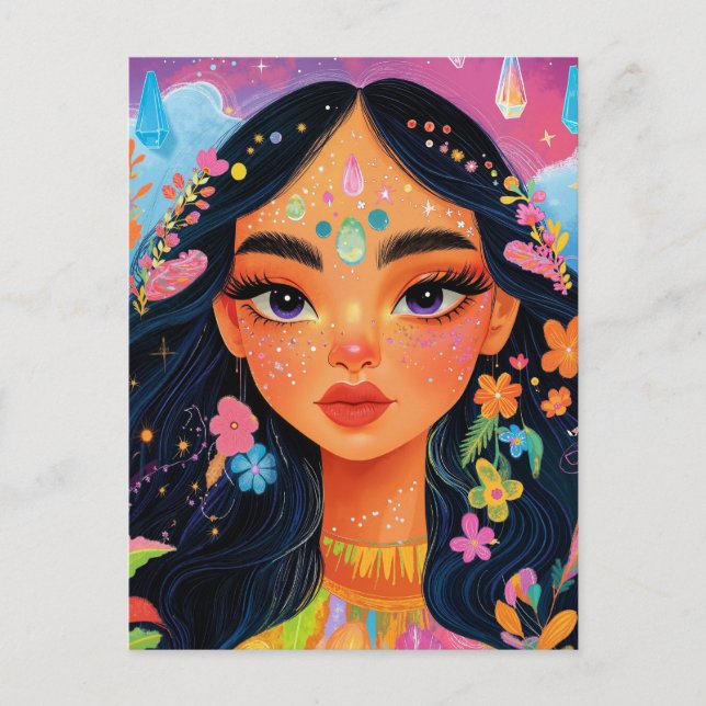 Kansad flicka med blommor efter korsning vykort (Framsida)