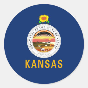 Kansan Flagga & Seal, Kansas Flagga Runt Klistermärke