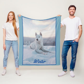 Kansande White Husky Hund i snö Fleecefilt