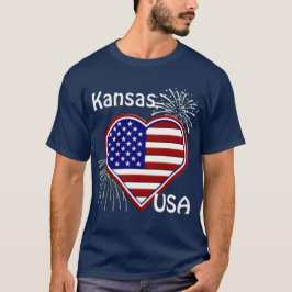 Kansas 4:e Fireworks Heart Flagga Navy T-shirt