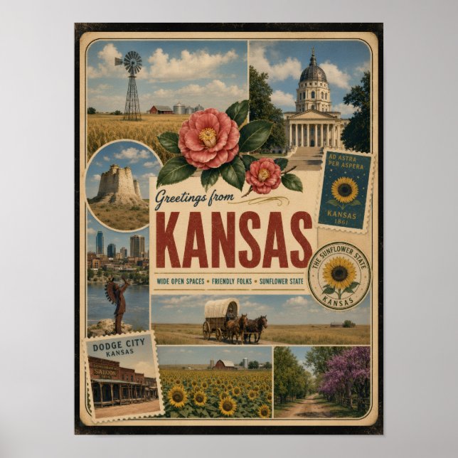 Kansas Äkta Vintage Stil Poster (Framsidan)
