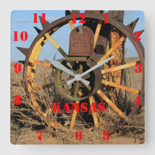 Kansas Antique Tractor Däck Square Clock Fyrkantig Klocka