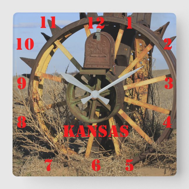 Kansas Antique Tractor Däck Square Clock Fyrkantig Klocka (Framsida)