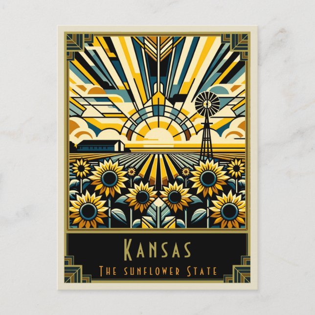 Kansas | Art Deco Vykort (Framsida)