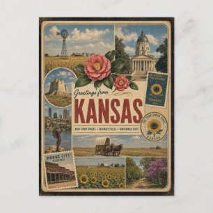 Kansas Autentisk Postkort i Vintage-stil Vykort
