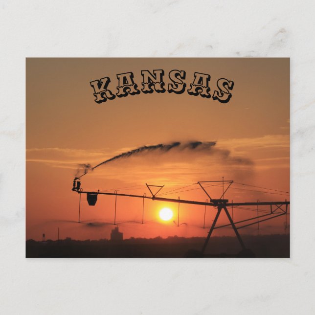 Kansas-bevattningssystem Solnedfällt postkort Vykort (Framsida)