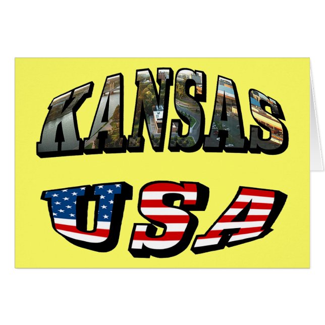 Kansas Bild och USA flagga Font Hälsningskort (Framsidan Horizontal)