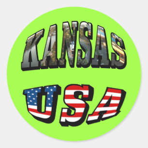 Kansas Bild och USA flagga Font Runt Klistermärke