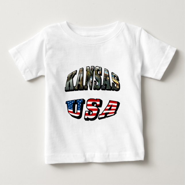 Kansas Bild och USA flagga Font T-shirt (Framsida)